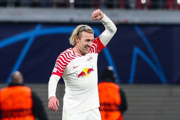 Goalscorer Emil Forsberg RB Leipzig,10 scores to 2 1 Champions League Season 2023 2024 Group G RB Leipzig vs BSC Young Boys Bern at the Red Bull Arena in Leipzig Action,Football,Germany,Man,Men,13 12 2023