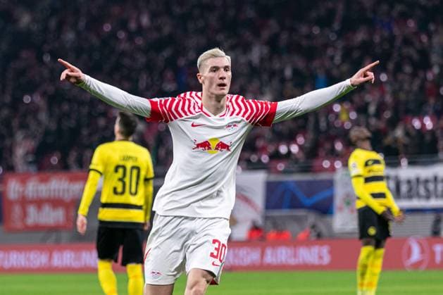 LIPSK 13.12.2023 MECZ FAZA GRUPOWA UEFA LIGA MISTRZOW GRUPA G 2023 2024 - RB LIPSK - YOUNG BOYS BERNO GROUP STAGE UEFA CHAMPIONS LEAGUE MATCH GROUP H 2023 2024: RB LEIPZIG - YOUNG BOYS BERN nz BENJAMIN SESKO GOL GOAL CIESZYNKA RADOSC Fot. Ernest Kolodziej 400mm.pl NEWSPIX.PL --- Newspix.pl POLAND OUT!  20231213_KOL9360