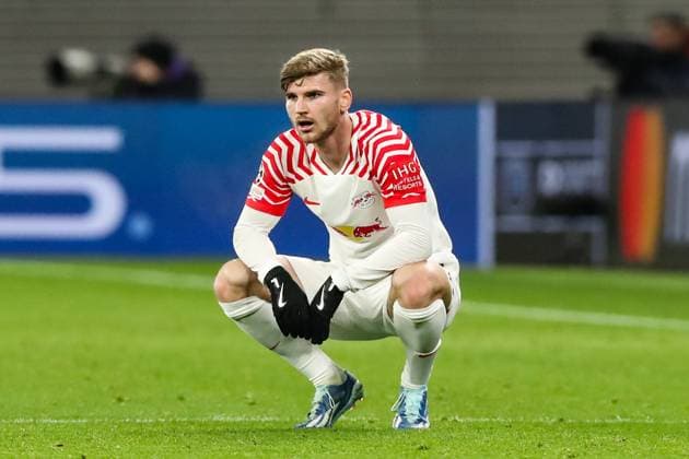 Timo Werner RB Leipzig,11 shortly before the end of the match Champions League season 2023 2024 Group G RB Leipzig vs BSC Young Boys Bern at the Red Bull Arena in Leipzig Freisteller,action,football,Germany,man,men,13 12 2023