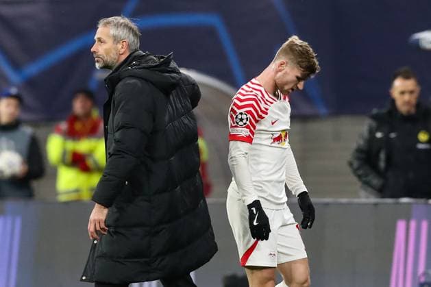 Timo Werner RB Leipzig,11 with coach Marco Rose RB Leipzig Champions League Season 2023 2024 Group G RB Leipzig vs BSC Young Boys Bern at the Red Bull Arena in Leipzig Football,Germany,Man,Men,13 12 2023