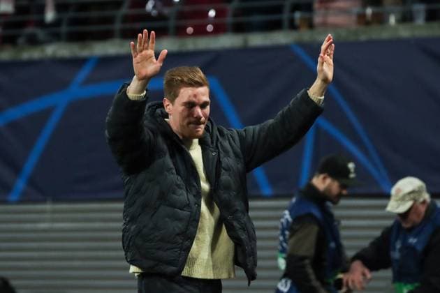 Marcel Halstenberg Hannover 96 is seen off before the match Champions League season 2023 2024 Group G RB Leipzig vs BSC Young Boys Bern at the Red Bull Arena in Leipzig Football,Germany,men,men,13 12 2023