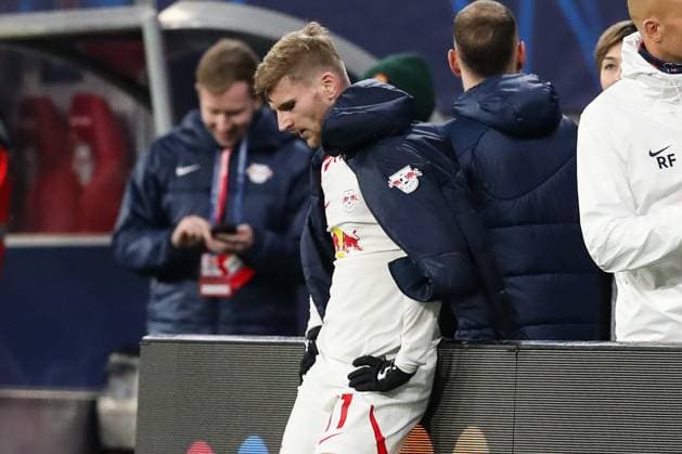 Timo Werner RB Leipzig,11 stands on the sidelines after the end of the match Champions League season 2023 2024 Group G RB Leipzig vs BSC Young Boys Bern at the Red Bull Arena in Leipzig Action,Football,Germany,Man,Men,13 12 2023