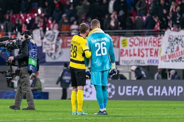 LIPSK 13.12.2023 MECZ FAZA GRUPOWA UEFA LIGA MISTRZOW GRUPA G 2023 2024 - RB LIPSK - YOUNG BOYS BERNO GROUP STAGE UEFA CHAMPIONS LEAGUE MATCH GROUP H 2023 2024: RB LEIPZIG - YOUNG BOYS BERN nz FABIAN LUSTENBERGER DAVID VON BALLMOOS Fot. Ernest Kolodziej 400mm.pl NEWSPIX.PL --- Newspix.pl POLAND OUT!  20231213_KOL9560