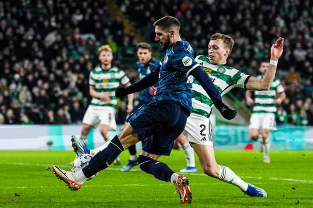 UEFA Champions League: Celtic v Feyenoord Glasgow - Luka Ivanusec of Feyenoord, Alistair Johnston of Celtic during the 6th leg of the UEFA Champions League group stage between Celtic v Feyenoord at Celtic Park on 13 December 2023 in Glasgow, Scotland. Copyright: xTomxBodex