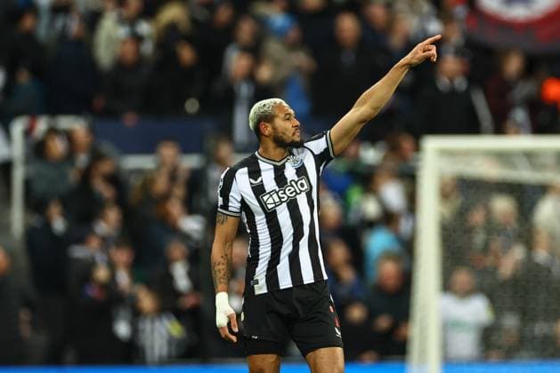UEFA Champions League Newcastle United v AC Milan Joelinton 7 of Newcastle United celebrates his goal to make it 1-0 during the UEFA Champions League match Newcastle United vs AC Milan at St. James s Park, Newcastle, United Kingdom, 13th December 2023 (Photo by Mark Cosgrove News Images) Newcastle St. James s Park Tyne and Wear United Kingdom Copyright: xMarkxCosgrove NewsxImagesx
