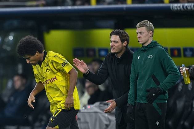 13 12 2023, Football, UCL, UEFA Champions League, Group stage, Matchday 6, Season 2023 2024, Borussia Dortmund Paris St Germain, Karim Adeyemi Borussia Dortmund , Edin Terzic Borussia Dortmund xRHR PHOTO TKx Copyright: TeresaxKroeger RHR-FOTOx RHR-FOTO TK
