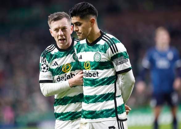 Celtic v Feyenoord Rotterdam UEFA Champions League Callum McGregor of Celtic (left) and Luis Palma of Celtic (right) form a defensive wall during the UEFA Champions League Group E match at Celtic Park, Glasgow Copyright: xFredxPalmerx FIL-19372-0045 UK Newspapers OUT