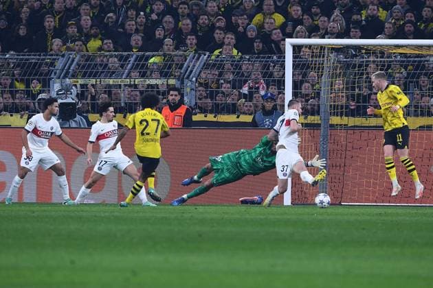 Soccer Champions League group stage matchday 6 Borussia Dortmund Paris Saint Germain on 13 12 2023 at Signal Iduna Park in Dortmund Goal for 1 0 by Karim Adeyemi Dortmund xRx