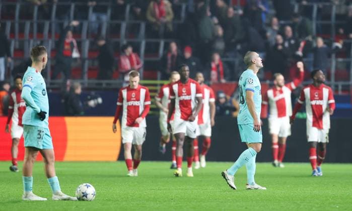 Barcelona s Fermin Lopez looks dejected during a game between Belgian soccer team Royal Antwerp FC and Spanish club FC Barcelona, Barca in Antwerp, on Wednesday 13 December 2023, day six of the Champions League group stage, in group H. VIRGINIExLEFOUR  x82279722x
