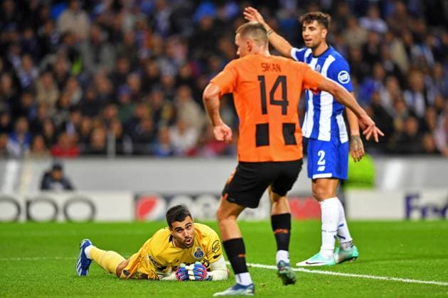 13th December 2023: EUFA Champions League football, FC Porto versus Shakhtar Donetsk: Diogo Costa of Porto watches as Danylo Sikan of Shakhtar Donetsk scores past him for 1-1 in the 29th minute  ActionPlus12585511 DanielxCastro