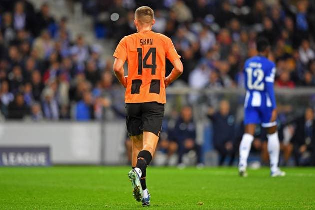 13th December 2023: EUFA Champions League football, FC Porto versus Shakhtar Donetsk: Danylo Sikan of Shakhtar Donetsk celebrates scoring for 1-1 in the 29th minute  ActionPlus12585513 DanielxCastro