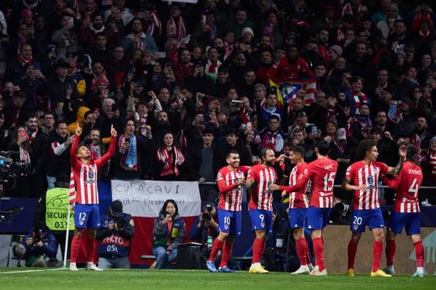 Samuel Lino of Atletico de Madrid (L) celebrates after scoring his goal during the UEFA Champions League match between Atletico Madrid v SS Lazio in Madrid, Spain, on December 13, 2023. FOOTBALL : Atletico Madrid vs SS Lazio - UEFA Ligue des Champions - 13 12 2023 AlvaroMedranda Panoramic 
