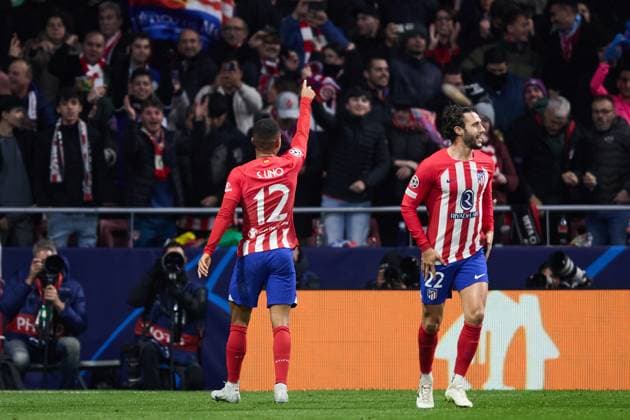 Samuel Lino of Atletico de Madrid (L) celebrates after scoring his goal during the UEFA Champions League match between Atletico Madrid v SS Lazio in Madrid, Spain, on December 13, 2023. FOOTBALL : Atletico Madrid vs SS Lazio - UEFA Ligue des Champions - 13 12 2023 AlvaroMedranda Panoramic 