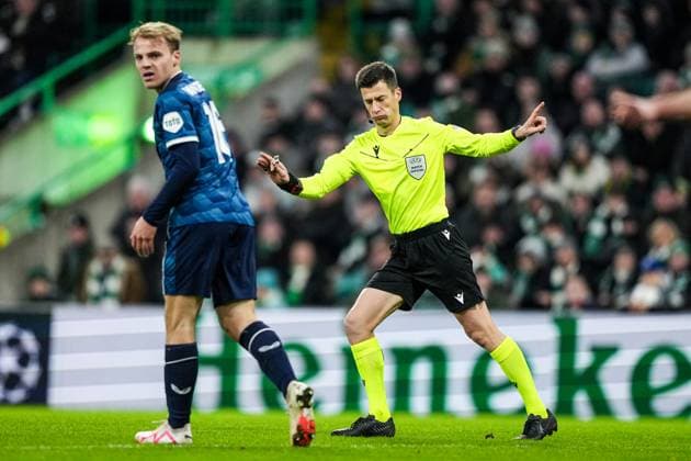UEFA Champions League: Celtic v Feyenoord Glasgow - Referee Benoit Bastien during the 6th leg of the UEFA Champions League group stage between Celtic v Feyenoord at Celtic Park on 13 December 2023 in Glasgow, Scotland. Copyright: xTomxBodex