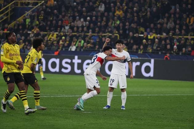 Warren ZAIRE-EMERY 33 (PSG) goal, during the UEFA Champions League match between Dortmund and PSG at Signal Iduna Park ,on December 13, 2023 in Dortmund, Germany FOOTBALL : 2023 Borussia Dortmund vs Paris Saint Germain - Ligue des Champions - 13 12 2023 -Signal Iduna Park Dortmund - ElyxandroCegarra Panoramic 