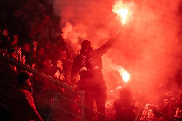 GER, Champions League, Borussia Dortmund vs Paris Saint Germain 13 12 2023, Signal Iduna Park, Dortmund, GER, Champions League, Borussia Dortmund vs Paris Saint Germain In the picture Pyrotechnics in the guest block at Paris Saint Germain nordphotoxGmbHxx xChristianxSchulze nph000300