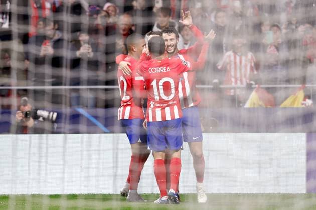 December 13, 2023, MADRID, MADRID, SPAIN: Mario Hermoso of Atletico de Madrid celebrates a goal dimissed by VAR during the UEFA Champions League, Group E round 6, football match played between Atletico de Madrid and SS Lazio at Civitas Metropolitano stadium on December 13, 2023, in Madrid, Spain. MADRID SPAIN - ZUMAa181 20231213_zaa_a181_069 Copyright: xOscarxJ.xBarrosox