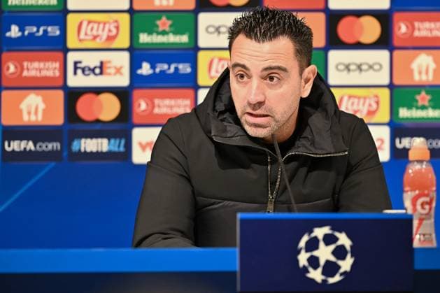 231213 R Antwerp FC vs FC Barcelona, Barca Head Coach Xavi Hernandez of Barcelona pictured during the post game press conference, PK, Pressekonferenz after the Uefa Champions League matchday 6 game in group H in the 2023-2024 season between Royal Antwerp FC and FC Barcelona on December 14 , 2023 in Antwerpen, Belgium. (Photo by David Catry Isosport) ANTWERPEN BELGIUM  Copyright: xx 424298