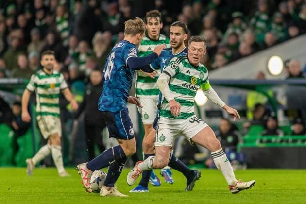 Celtic v Feyenoord Champions League 13 12 2023. Callum McGregor of Celtic FC looses the ball in the middle of the park during the Champions League Matchday 6, Celtic FC vs Feyenoord, Celtic Park, Parkhead, Glasgow, 13 12 2023. Editorial use only , Copyright: xColinxPoultneyx PSI-18592-0038