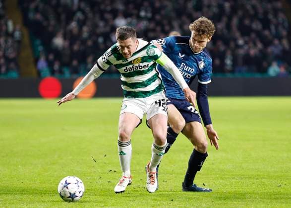 Celtic v Feyenoord Rotterdam UEFA Champions League Callum McGregor of Celtic and Mats Wieffer of Feyenoord Rotterdam compete for the ball during the UEFA Champions League Group E match at Celtic Park, Glasgow Copyright: xFredxPalmerx FIL-19372-0101 UK Newspapers OUT
