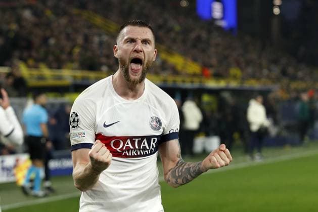 DORTMUND -Milan Skriniar of Paris Saint-Germain celebrates the later disallowed 1-2 during the UEFA Champions League Group F match between Borussia Dortmund and Paris Saint-Germain at Signal Iduna Park on December 13, 2023 in Dortmund, Germany. ANP Hollandse Hoogte Bart Stoutjesdijk UEFA Champions League 2023 24 2023 2024 xVIxANPxSportx xBartxStoutjesdijkxIVx 486237337 originalFilename: 486237337.jpg