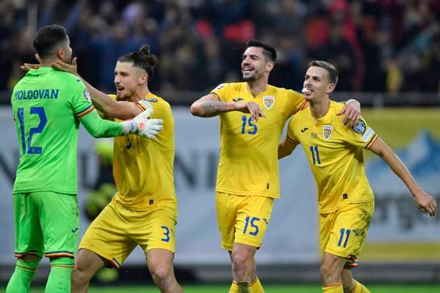 Romania V Switzerland - UEFA EURO, EM, Europameisterschaft,Fussball 2024 European Qualifiers Horatiu Moldovan, Radu Dragusin, Andrei Burca, Nicusor Bancu celebrate during the UEFA EURO 2024 European Qualifiers match between Romania and Switzerland at Arena Nationala in Bucharest, Romania, on November 21, 2023. Bucharest Romania  Copyright: xAlexxNicodimx originalFilename:nicodim-romaniav231121_npVLy.jpg