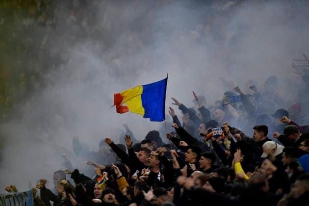 Romania V Switzerland - UEFA EURO, EM, Europameisterschaft,Fussball 2024 European Qualifiers Romanian fans with the romanian flag in action during the UEFA EURO 2024 European Qualifiers match between Romania and Switzerland at Arena Nationala in Bucharest, Romania, on November 21, 2023. Bucharest Romania  Copyright: xAlexxNicodimx originalFilename:nicodim-romaniav231121_npxFf.jpg