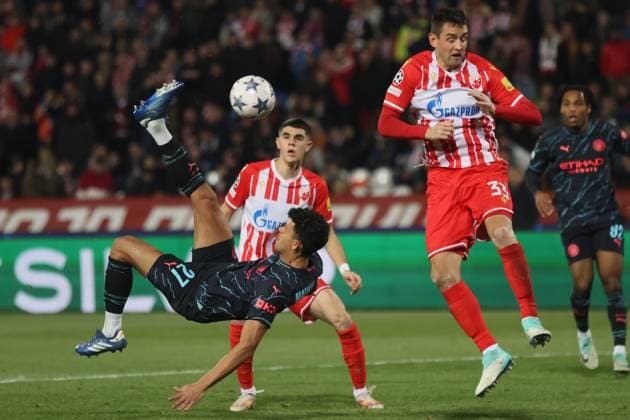 CRVENA ZVEZDA vs MANCHESTER CITY MATHEUS NUNES football Crvena zvezda vs Manchester City UEFA Champions league match at Rajko Mitic stadium, Belgrade 13.12.2023 Foto: Belgrade Rajko Mitic stadium Serbia Copyright: xMarkoxMetlasx xMNxPressx