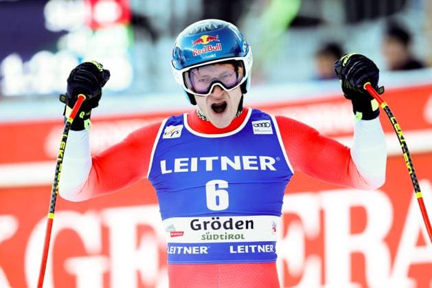 Bilder des Jahres 2023, Sport 12 Dezember Sport Bilder des Tages ALPINE SKIING - FIS WC Val Gardena VAL GARDENA,ITALY,14.DEC.23 - ALPINE SKIING - FIS World Cup, downhill, men. Image shows the rejoicing of Marco Odermatt (SUI).  GEPAxpictures xHaraldxSteiner