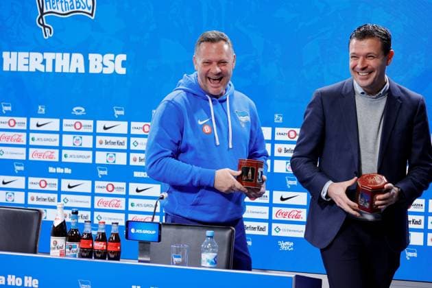 Germany, Berlin, Sportpark, GER, 2 FBL, Hertha BSC, Season 2023 24, Press conference before the home match against VfL Osnabrück, Photo head coach Pál Dárdai, sports director Benjamin Weber