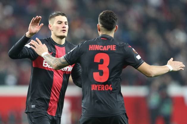 Germany, Leverkusen, 14 12 2023, BayArena, Bayer Leverkusen vs Molde FK UEFA Europa League 2023 2024 Group H, Patrick Schick Bayer 04 Leverkusen celebrates after scoring his team s first goal with teammates Leverkusen BayArena North Rhine Westfalia Germany eu-images-678