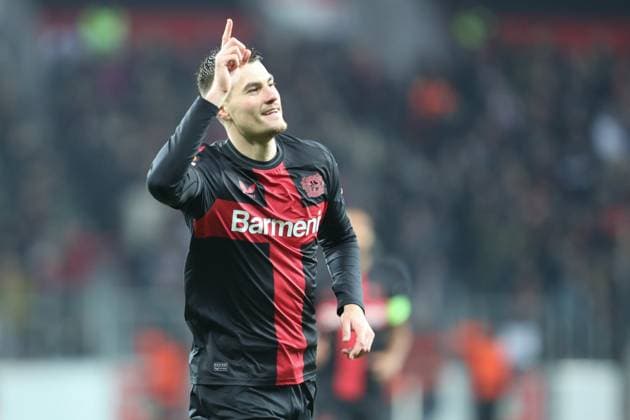 Germany, Leverkusen, 14 12 2023, BayArena, Bayer Leverkusen vs Molde FK UEFA Europa League 2023 2024 Group H, Patrick Schick Bayer 04 Leverkusen celebrates after scoring his team s first goal Leverkusen BayArena North Rhine Westfalia Germany eu-images-678