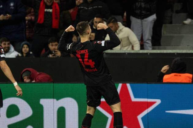 GER, UEFA Europa League matchday 6, Bayer 04 Leverkusen vs Molde Fotballklubb 14 12 2023, BayArena, Leverkusen, GER, UEFA Europa League matchday 6, Bayer 04 Leverkusen vs Molde Fotballklubb In the picture Goal celebration cheering the goal to 0 by Patrik Schick Bayer 04 Leverkusen, 14 nordphotoxGmbHxx xChristianxSchulze nph000300