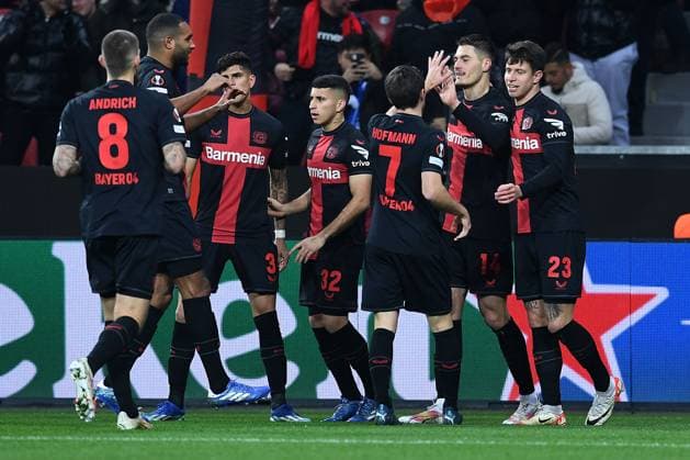 Soccer Europa League Group Stage 6 Matchday Bayer 04 Leverkusen Molde FK on 14 12 2023 at BayArena in Leverkusen Goal celebration for 1 0 by Patrik Schick Leverkusen xRx
