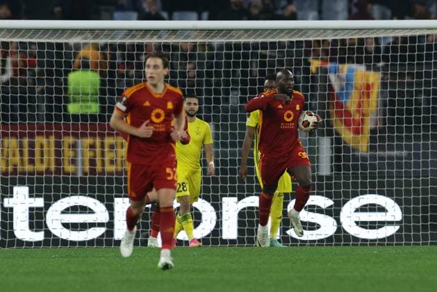 UEFA Europa League Group G AS Roma vs Sheriff Tiraspol Roma™s Belgian forward Romelu Lukaku celebrates after scoring a goal during UEFA Europa League Group G match between AS Roma vs Sheriff Tiraspol at Olimpico stadium on December 14, 2023 in Rome, Italy. ABPH8887 Copyright: xAntonioxBalascox
