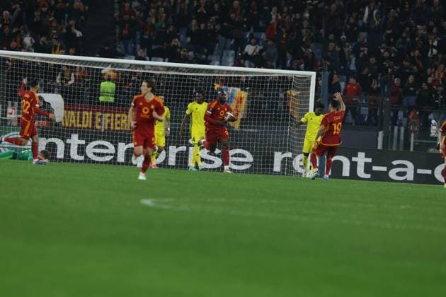 UEFA Europa League Group G AS Roma vs Sheriff Tiraspol Roma™s Belgian forward Romelu Lukaku celebrates after scoring a goal during UEFA Europa League Group G match between AS Roma vs Sheriff Tiraspol at Olimpico stadium on December 14, 2023 in Rome, Italy. ABPH8892 Copyright: xAntonioxBalascox