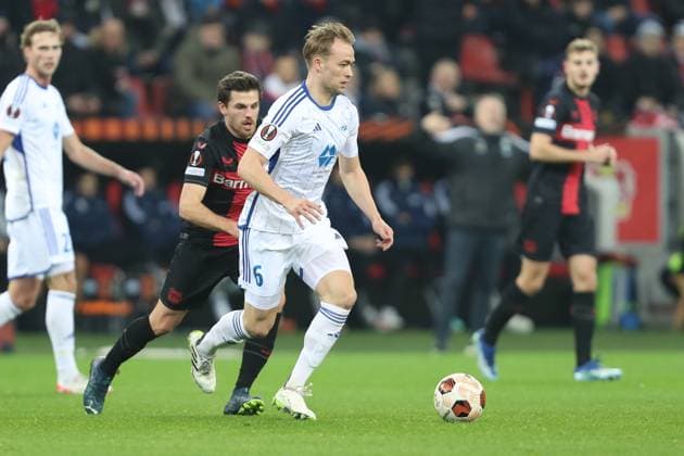 Germany, Leverkusen, 14 12 2023, BayArena, Bayer Leverkusen vs Molde FK UEFA Europa League 2023 2024 Group H, Martin Ellingsen Molde FK and Jonas Hofmann Bayer 04 Leverkusen battle for the ball Leverkusen BayArena North Rhine Westfalia Germany eu-images-678
