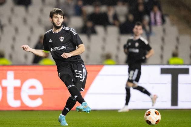 231214 Badavi Huseynov of Qarabag during the UEFA Europa League match between Qarabag and Häcken on December 14, 2023 in Baku Photo Carl Sandin BILDBYRAN code CS CS0469 football soccer football uefa europa league qarabag häcken bbeng  Copyright: CARLxSANDIN BB231214CS048
