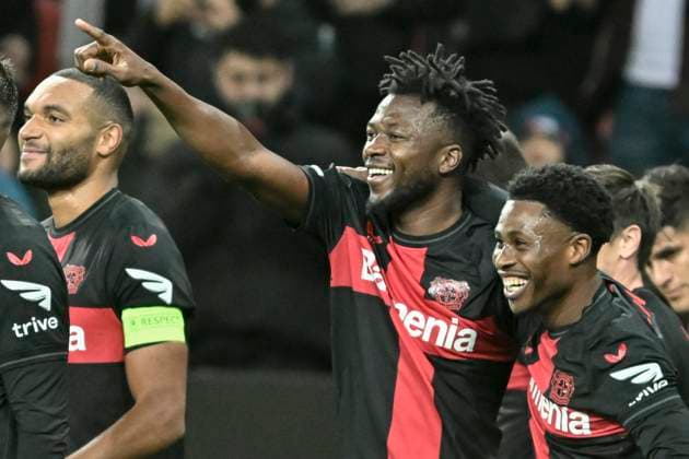 Edmond Tapsoba 12, Bayer Leverkusen celebrates after scoring 2 0 14 12 2023 Soccer Europa League, Bayer 04 Leverkusen vs Molde FK, BayArena, Leverkusen, NRW Germany Copyright: xpepphotox xHorstxMauelshagenx pep00321, pep_20231214_hm