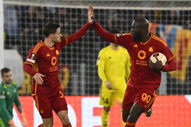 Football Europa League match - AS Roma vs FC Sheriff Tiraspol Romelu Lukaku of A.S. Roma celebrates after scoring 1-0 during the UEFA Europa League Matchday 6, Group G, between A.S. Roma - F.C. Sheriff Tiraspol on 14 December 2023 at the Olympic Stadium in Rome, Italy. Rome Italy  Copyright: xIPAxSport ABACAx