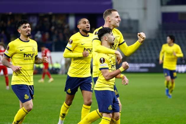 Union SG v Liverpool FC - UEFA Europa League BRUSSELS, BELGIUM - DECEMBER 14 : Amoura Mohamed El Amine forward of Union St-Gilloise celebrates after scoring pictured during the UEFA Europa League Group E match between Union SG and Liverpool at the Anderlecht stadium on December 14, 2023 in Brussels, Belgium, 14 12 2023 Brussels Belgium  Copyright: xJanxDexMeuleneirx