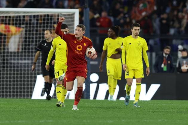 UEFA Europa League Group G AS Roma vs Sheriff Tiraspol Roma™s Italian forward Andrea Belotti celebrates after scoring a goal during UEFA Europa League Group G match between AS Roma vs Sheriff Tiraspol at Olimpico stadium on December 14, 2023 in Rome, Italy. ABPH9470 Copyright: xAntonioxBalascox