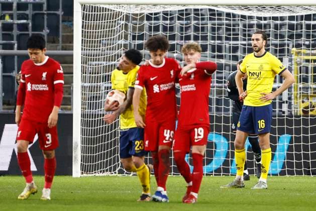 Union SG v Liverpool FC - UEFA Europa League BRUSSELS, BELGIUM - DECEMBER 14 : Burgess Christian defender of Union St-Gilloise looks dejected when Quansah Jarell defender of Liverpool celebrates after scoring pictured during the UEFA Europa League Group E match between Union SG and Liverpool at the Anderlecht stadium on December 14, 2023 in Brussels, Belgium, 14 12 2023 Brussels Belgium  Copyright: xJanxDexMeuleneirx