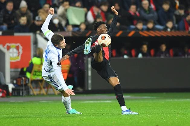 LEVERKUSEN, GERMANY - 14.12.23: Nathan Tella, The match of match UEFA Europa League Bayer 04 Leverkusen vs Molde at Bayarena  Copyright: xVITALIIxKLIUIEVx