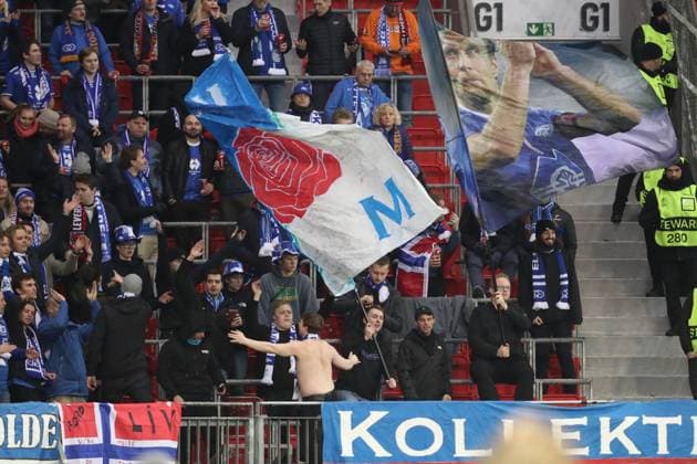 Germany, Leverkusen, 14 12 2023, BayArena, Bayer Leverkusen vs Molde FK UEFA Europa League 2023 2024 Group H, Supporters of Molde FK are seen Leverkusen BayArena North Rhine Westfalia Germany eu-images-678