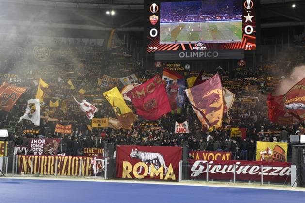 Football Europa League match - AS Roma vs FC Sheriff Tiraspol Supporters of A.S. Roma during the UEFA Europa League Matchday 6, Group G, between A.S. Roma - F.C. Sheriff Tiraspol on 14 December 2023 at the Olympic Stadium in Rome, Italy. Rome Italy  Copyright: xIPAxSport ABACAx