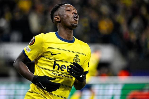 Union s Amani Lazare looks dejected during a game between Belgian soccer team Royale Union Saint Gilloise and English club Liverpool FC, on Thursday 14 December 2023 in Brussels, on the sixth and last day of the group phase of the UEFA Europa League competition, in group E. LAURIExDIEFFEMBACQ  x82342397x