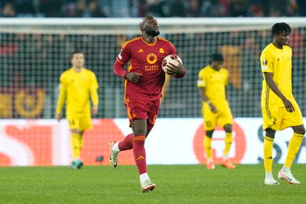Romelu Lukaku of AS Roma celebrates after scoring during the UEFA Europa League match between AS Roma and FC Sheriff Tiraspol at Stadio Olimpico Rome Italy on 14 December 2023. Rome Stadio Olimpico Rome Italy Copyright: xPhotoxSportxPicsx SP24-786-005
