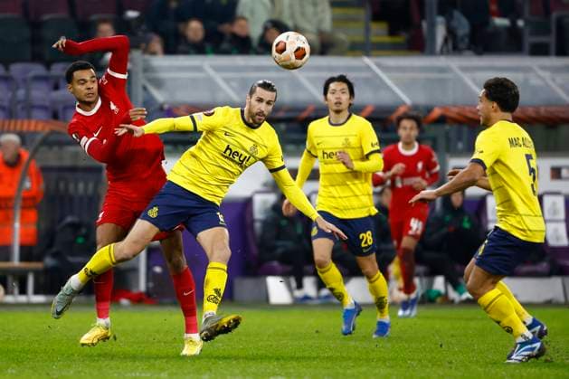 Union SG v Liverpool FC - UEFA Europa League BRUSSELS, BELGIUM - DECEMBER 14 : Burgess Christian defender of Union St-Gilloise pictured during the UEFA Europa League Group E match between Union SG and Liverpool at the Anderlecht stadium on December 14, 2023 in Brussels, Belgium, 14 12 2023 Brussels Belgium  Copyright: xJanxDexMeuleneirx
