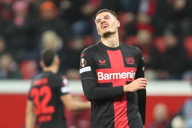 Germany, Leverkusen, 14 12 2023, BayArena, Bayer Leverkusen vs Molde FK UEFA Europa League 2023 2024 Group H, Patrick Schick Bayer 04 Leverkusen gestures Leverkusen BayArena North Rhine Westfalia Germany eu-images-678